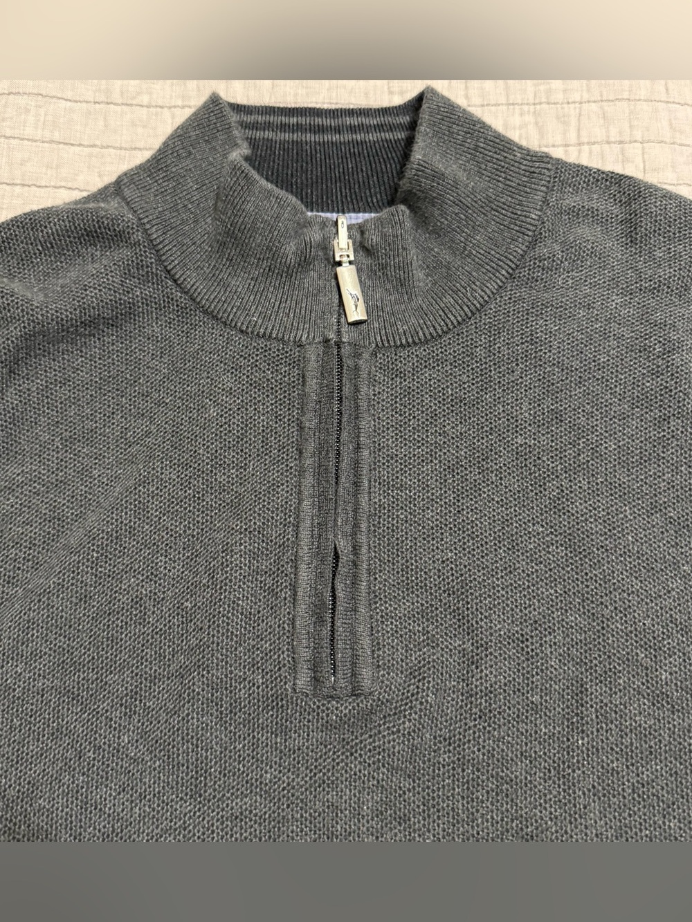 Tommy Bahama Men's Quarter Zip Reversible Pullover Sweater Black Grey XL